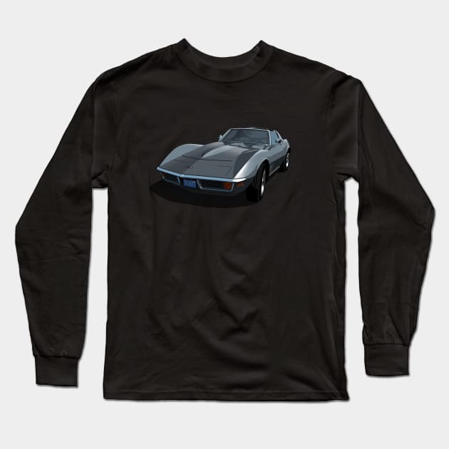 1970 Corvette Stingray in Laguna Gray Long Sleeve T-Shirt by candcretro